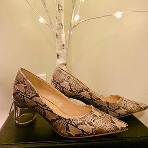 Kelly & Katie. Brand New Snake Skin, clear heel